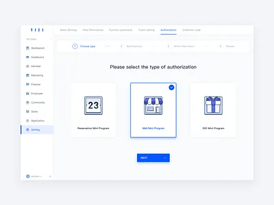 Type selection blue business card design gift icon illustration interface navigation ui ux