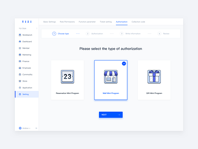 Type selection blue business card design gift icon illustration interface navigation ui ux