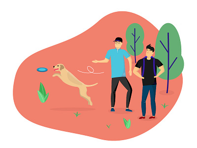 Illustration character design dog dribbble environment flat hello illustration illustrator park people vector