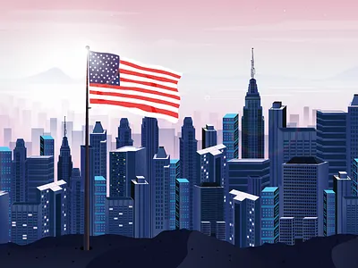 Sunrise city dawn flag illustration lights morning sun sunrise usa