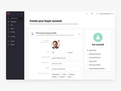 Buyer On-boarding dashboard ecommerce onboarding progress roboto wholesale