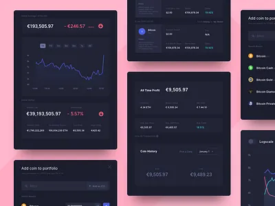 ACE - Pop ups card coin crypto dark dashboard design graph list typography ui