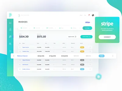 Invoice List application finance green invoice ios mobile app money stripe ui web app