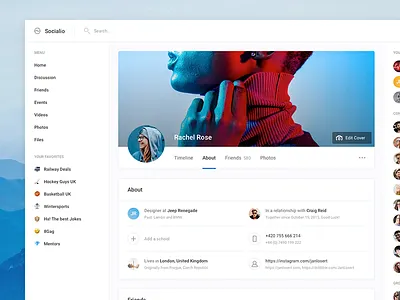 User Profile - Socialio apps cover dashboard design facebook landing network platform profile settings social ui ui kit web