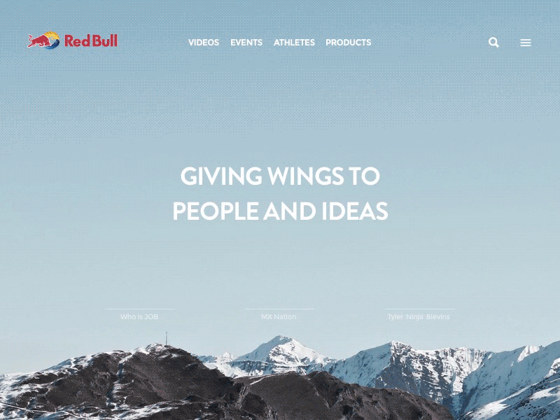 RedBull Website - Landing/Menu Animation (Concept) animation design flat gif ios motion redbull typography ui ux vector web