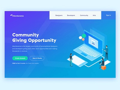 Blue Header Exploration with Illustration blue homepage illustration isometric landing site web website