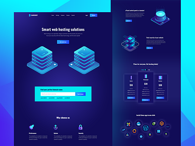 DarkHost - Web Hosting Landing Page banner domain gradient header hero area homepage hosting icon illustration integration lander landing page pricing split screen ui design ux design web design web hosting website wordpress hosting