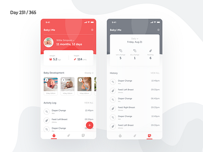 Baby Development Tracker App | Day 231/365 - Project365 baby app baby tracker app daily ui design challenge ios mobile app project365 super sunday