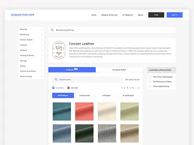 Architecture's Furniture Store - Fabrics ecommerce fabric leather product store ui ux web