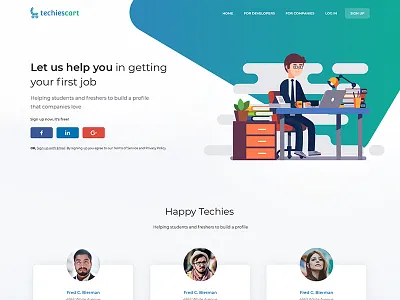 Techiescart branding clean courses design gradient home page illustration jobs logo product recruitment training training center typography ui uiux ux web web design website