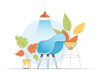 Sunday 2 Reborn chair comfortable couch evening lamp leaves light plants pot relax sofa study