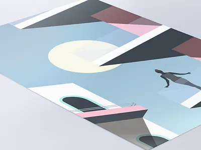 Miami Moonrise 1980s 80s building design illustration minimal moon poster silhouette woman