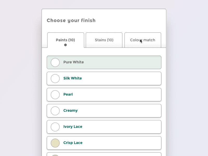 Custom colour selection interaction ui ux