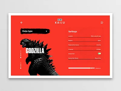 Daily UI 007 | Settings | Kaiju Hunter dailyui kaiju monster red settings
