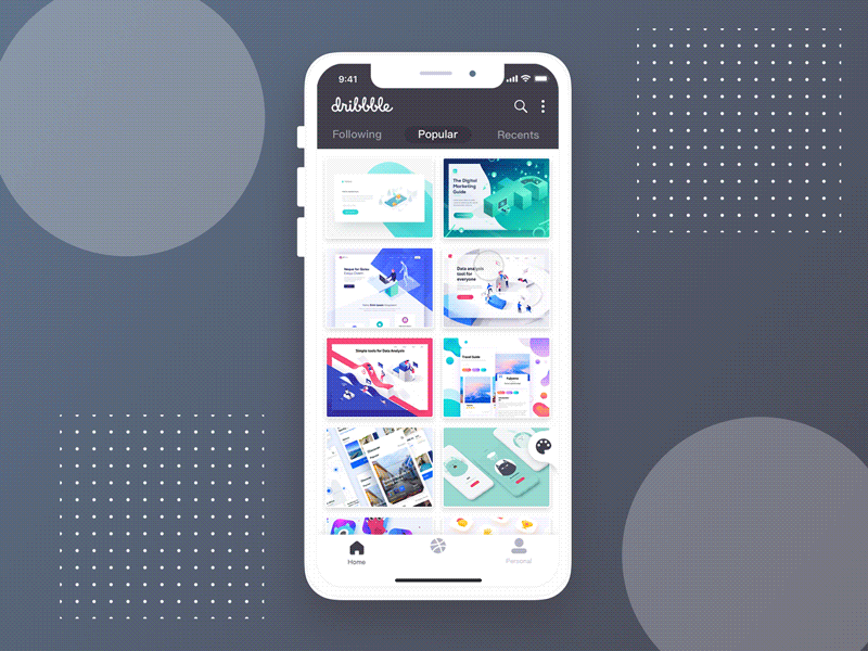 Dribble App app gif iphone x principle sketch