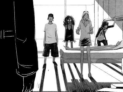 The Comet Guardians black white characterdesign childrenbook illustration interior design lights teens