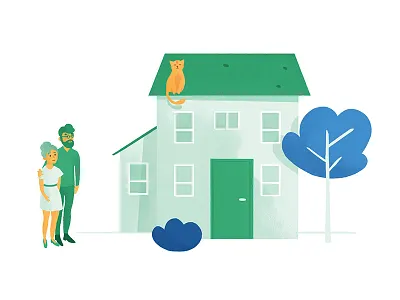 The house cat couple dyeos green home house illustration pretto