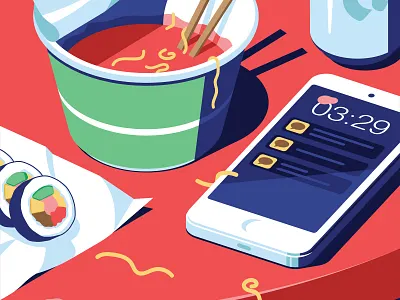 Late at night in Seoul isometric korea night noodles phone seoul
