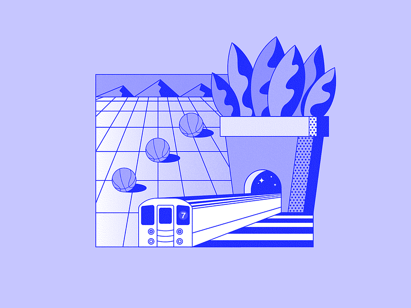 7 Train basketball future illustration mountains new york city nyc plant space subway train