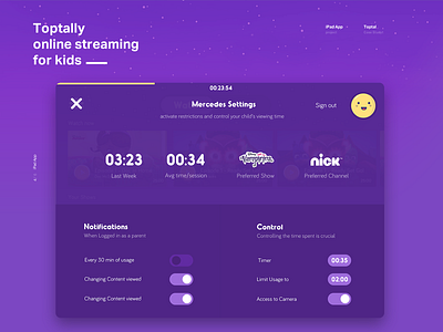 Toptally iPad App - Parents Dashboard ios ipad kids mobile parental settings settings page ui video