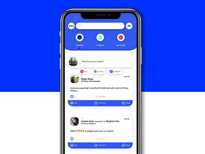 Facebook Redesign app article carousel facebook filter gallery home nav redesign search simple social media status ui ux video