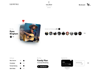 Weekly UI Challenge - Week 2 audio app clean desktop music app my profile player profile sketch uiux user settings