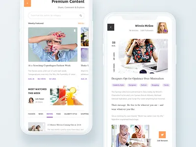 Blog App. app blog details fashion gallery list mobile news profile social tag video