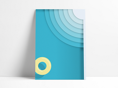 Miami Poolside blue gradient illustration inner tube pool poster shadow water