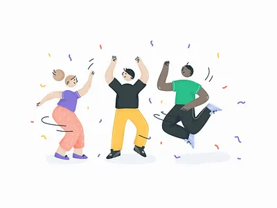 You've made it! Now share the good news 👊 career celebrate character dance illustration man new job party success woman