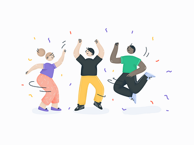 You've made it! Now share the good news 👊 career celebrate character dance illustration man new job party success woman