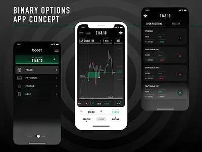 Binary Options App Concept android app blockchain concept crypto crypto currency interaction ios iphone trading ui ux
