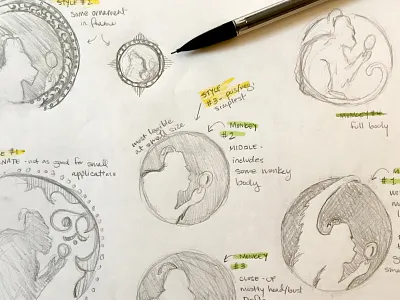 Escape My Room - logomark branding favicon fez illustration logo logomark magnifying glass monkey mystery ornate process sketch spy glass victorian