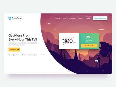Fall Promo on DataCamp datacamp datascience fall forest graphicdesign illustration landingpage onlysketch promotion sketch vector webdesign