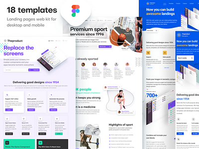 Landing pages web kit for Figma design design system figma kit landing page mobile site mobile web prototyping responsive system ui ui kit web web design
