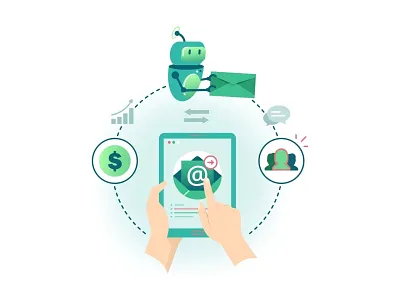 Get your own Email Address chat code communication email hand illustration messaging protection robot ai technology user vector