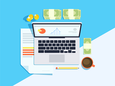 Analytics environment analytics analytics chart analytics dashboard busines cash coffee data finance illustration laptop money reports ui vector