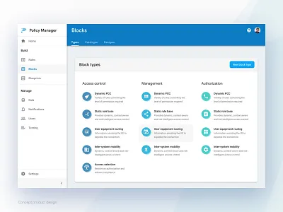 5G Network Policy Manager application design material design sketch software ui ux webapps zeplin