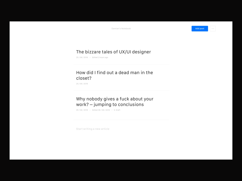 Minimal Blog app blog desktop interface list minimal ui ux web