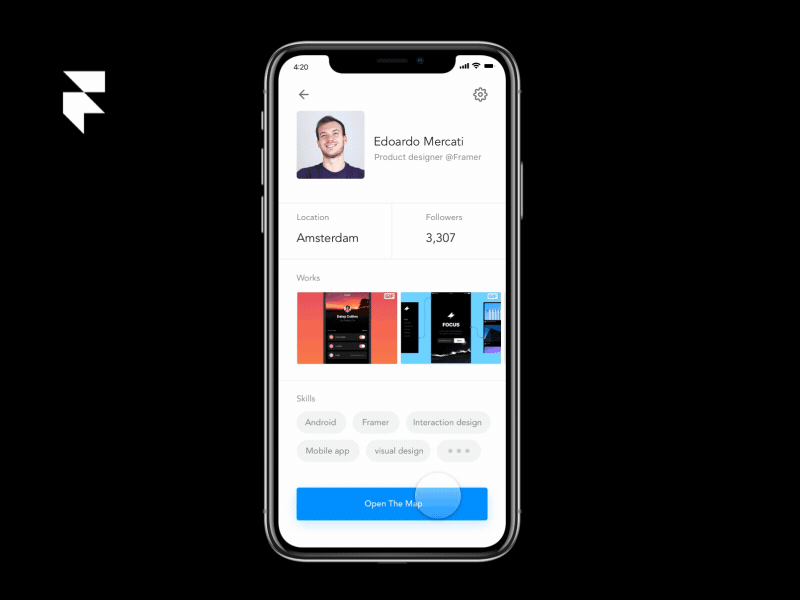 Framer X animation app framer x gif iphone x layout loading loading animation lottie mapbox minimlist search ui ux