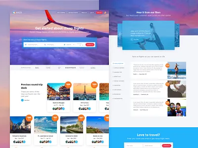 Scott's Cheap Flights - concept cards flights landing testimonials web design