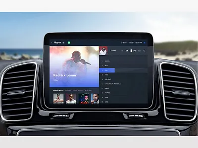 Autonomous Vehicle Music Player album app austin autonomous blue brand and identity car consumer entertainment identity interaction design mercedes music musicplayer productdesign self driving startup touch touchscreen uiux