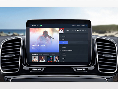 Autonomous Vehicle Music Player album app austin autonomous blue brand and identity car consumer entertainment identity interaction design mercedes music musicplayer productdesign self driving startup touch touchscreen uiux