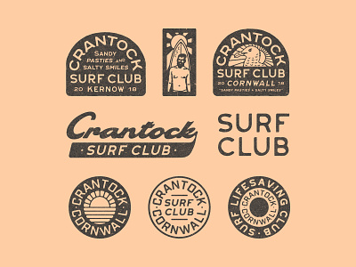 Crantock Surf Club II art badge brand branding design drawing dribbble graphic design handdrawn identity illustration lockup logo marks monogram portfolio surf typography