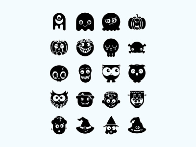 Halloween Glyph Version avatars smileys characters cute frankenstein funny ghost glyph halloween icons magic owl pumpkin skull smiling
