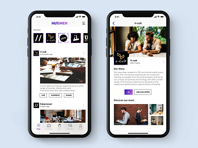 Higher app company creation debut design employee feed gradient high micro interaction perception profil social story ui ux