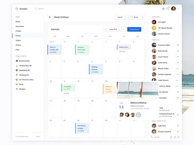 Socialio - Calendar / Events apps calendar clean dashboard design event profile ui web