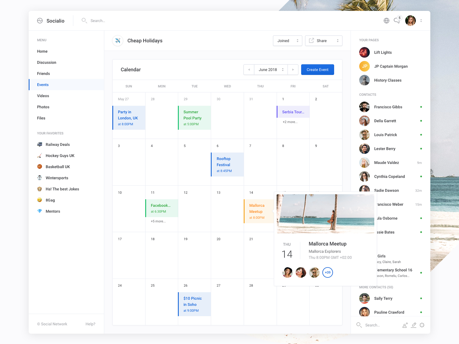 Example of Socialio - Calendar / Events