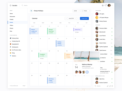 Socialio - Calendar / Events apps calendar clean dashboard design event profile ui web