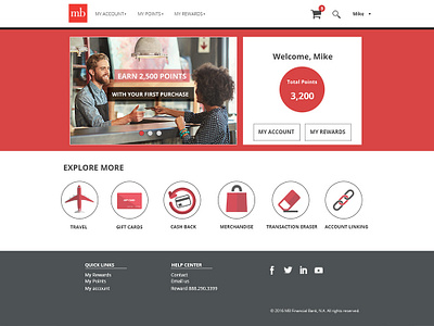 My Bank My Rewards auction design bank brand corporate financial services giftcard website points website red design reward website design rewards ui ux