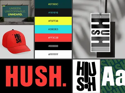HUSH Presentation bento bento box brand brand identity graphic design grungy logo modern